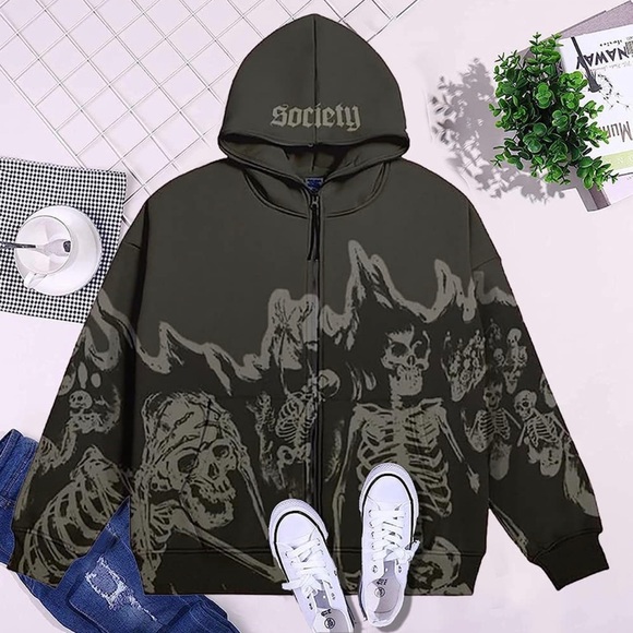 Hoodie Vintage Oversized Jacket Goth Harajuk Grunge Sweatshirt for Men and Women - Picture 2 of 2